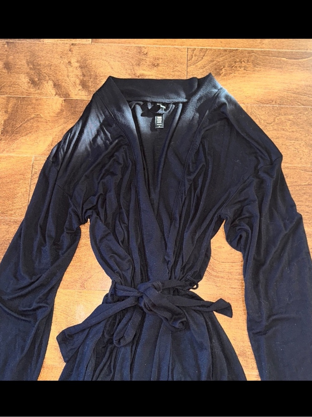 SKIMS Black Wrap Robe with Self-Tie Belt